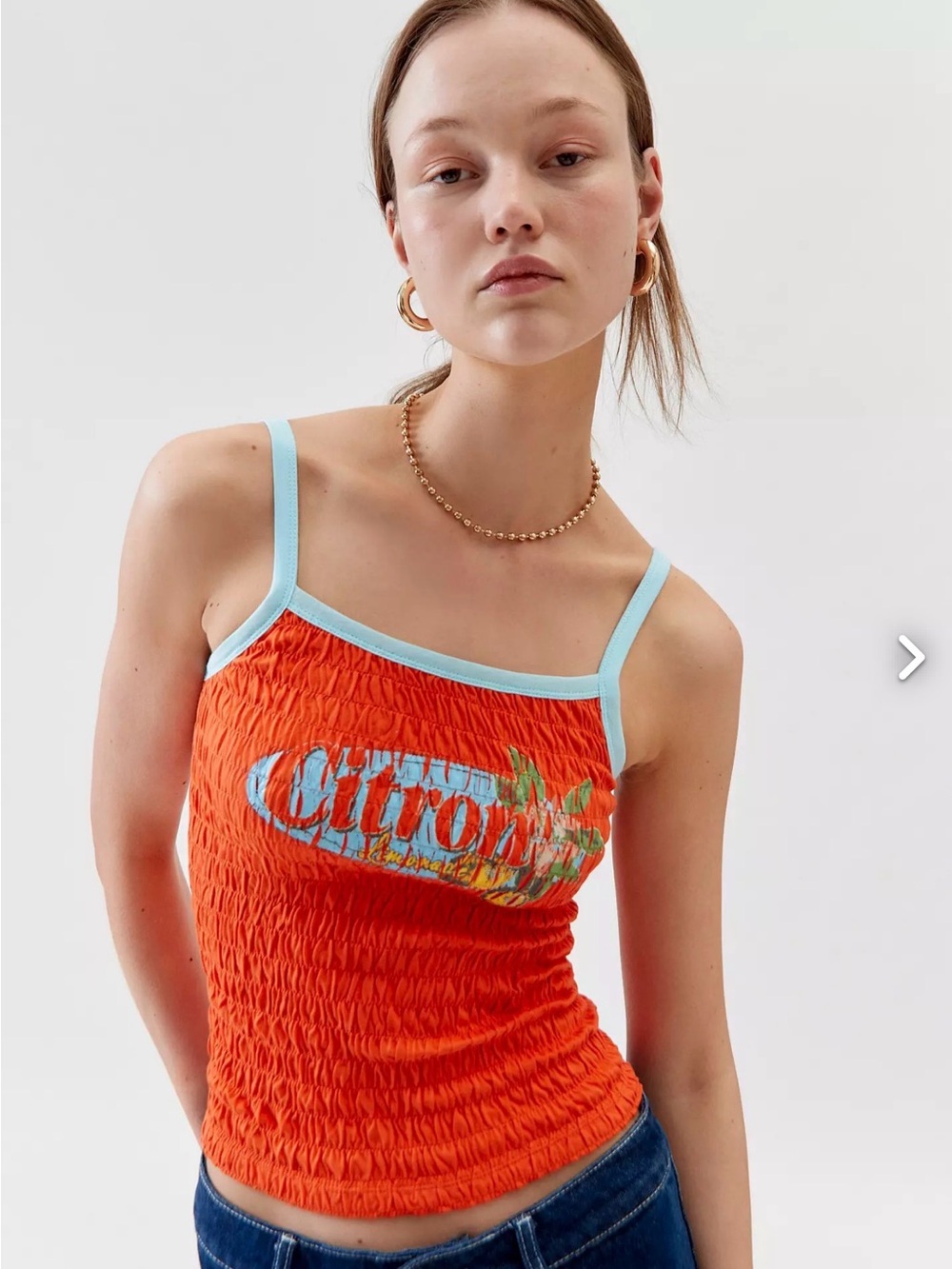 Urban Outfitters Orange Smocked Cami with Light Blue Trim